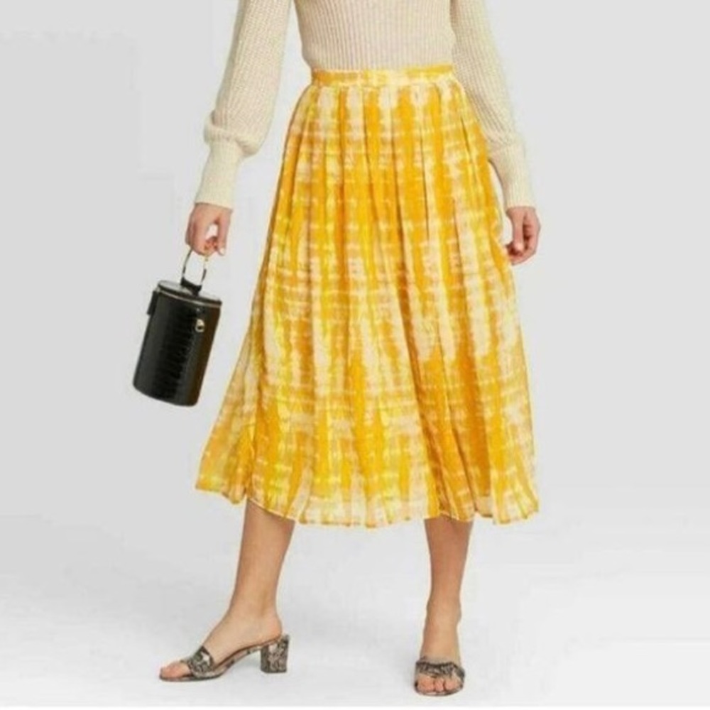 Who What Wear Tie-Dye Yellow Flowy Midi Skirt